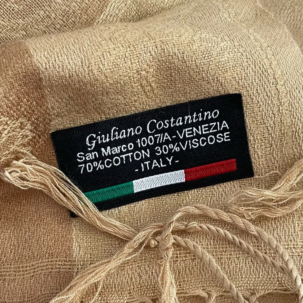 Giuliano Costantino NWOT Made in Italy earth tones fringe scarf Cotton blend
